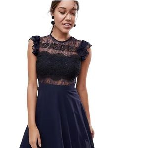 Asos Lace Midi Dress With Lace Frill Sleeve